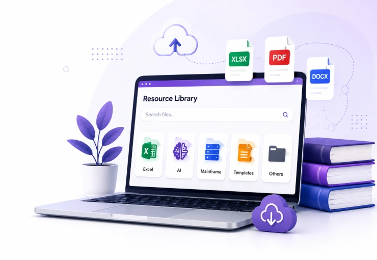Punit Tech Hub resource library with Excel templates, AI guides and Mainframe learning materials